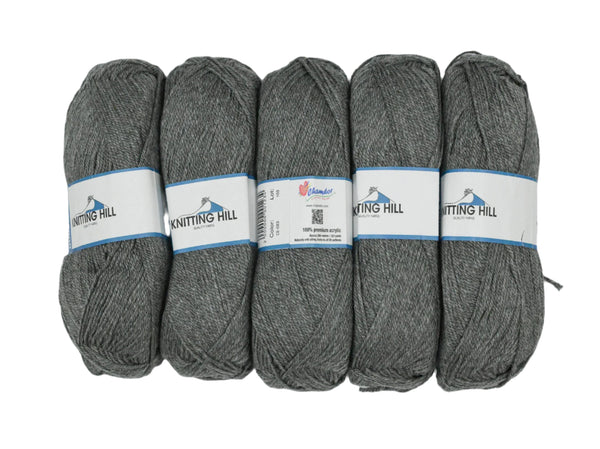 5pc 100G Knitting Hill Double Knit School Gray