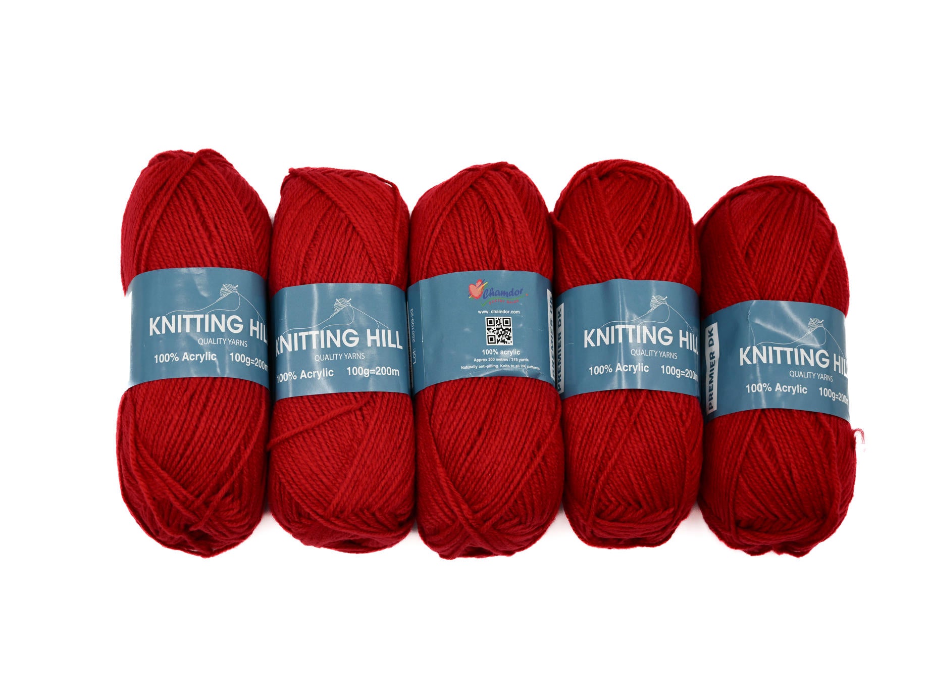 5pc 100g Knitting Hill Premier Double Knit Red