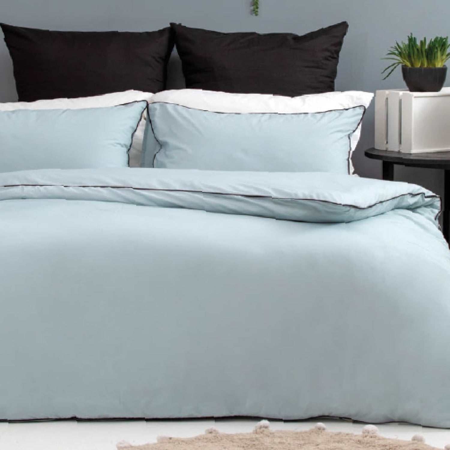180TC Piped Duvet Cover Set Dark Egg
