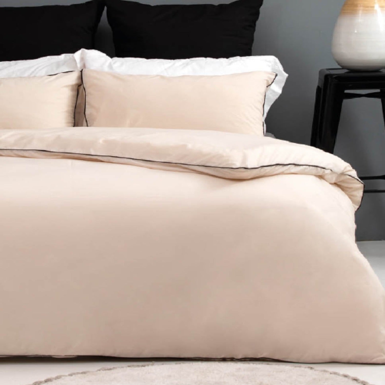 180TC Piped Duvet Cover Set Stone