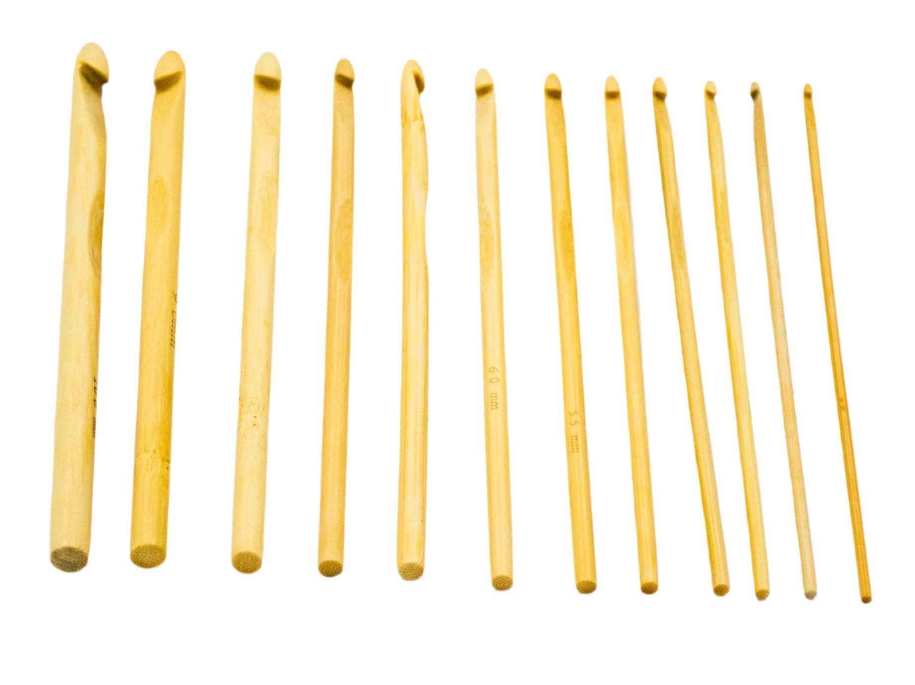 12Pc Bamboo Crochet Needle Set