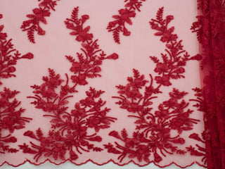  3D Corded Lace Fabric with Matte Floral Embroidery