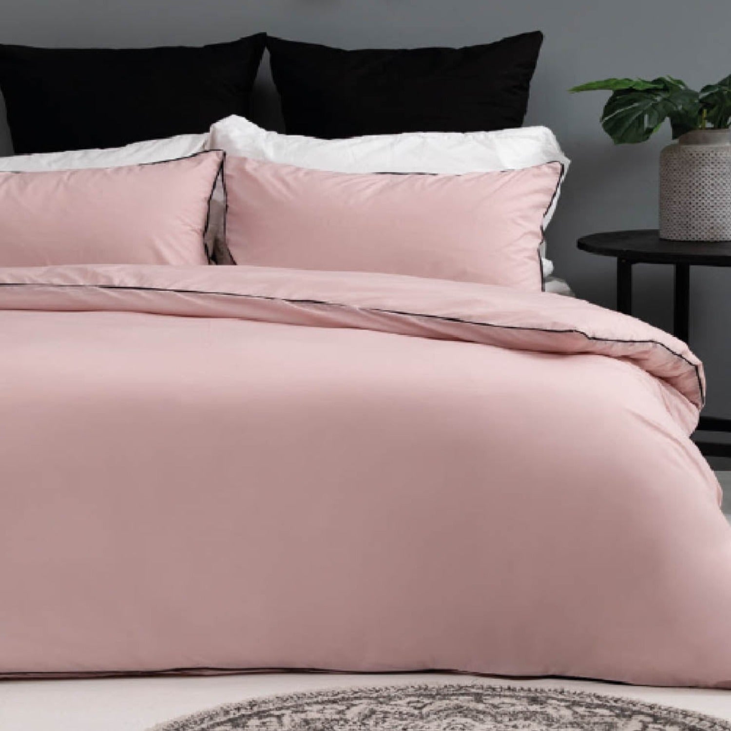 180TC Piped Duvet Cover Set Dusty Pink Chamdor Faktry Sales