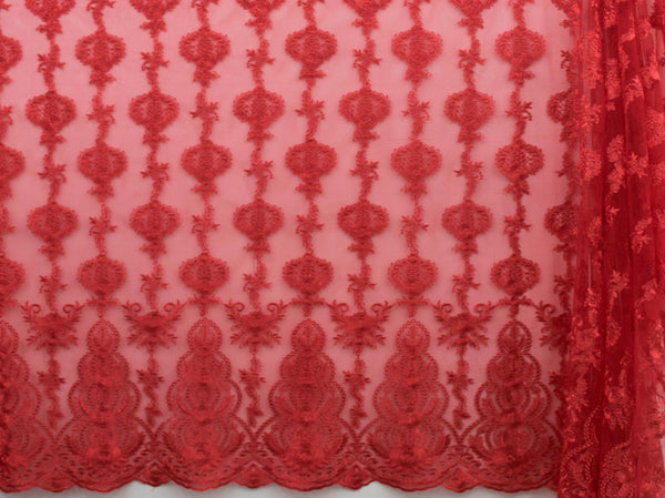 130cm French Embroidered  Tulle Red BF380-4