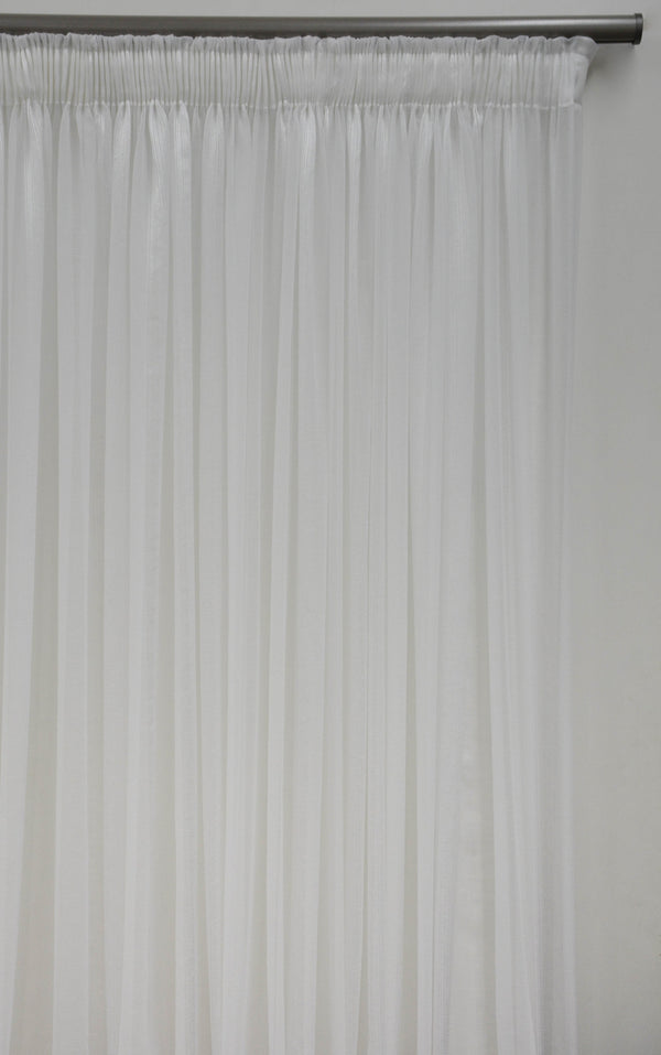 500X220cm Broad Stripe Voile Taped Curtain White